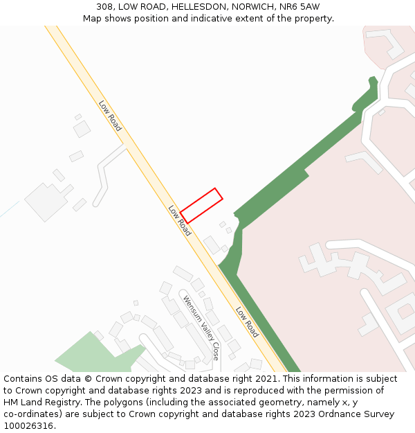 308, LOW ROAD, HELLESDON, NORWICH, NR6 5AW: Location map and indicative extent of plot