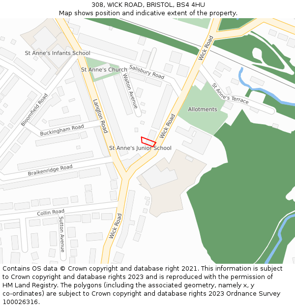 308, WICK ROAD, BRISTOL, BS4 4HU: Location map and indicative extent of plot