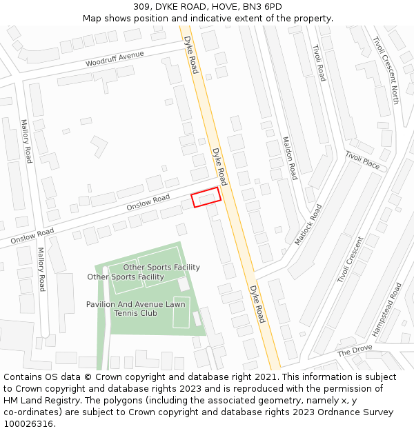 309, DYKE ROAD, HOVE, BN3 6PD: Location map and indicative extent of plot