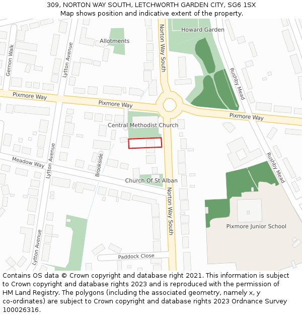 309, NORTON WAY SOUTH, LETCHWORTH GARDEN CITY, SG6 1SX: Location map and indicative extent of plot