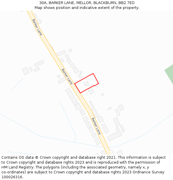 30A, BARKER LANE, MELLOR, BLACKBURN, BB2 7ED: Location map and indicative extent of plot