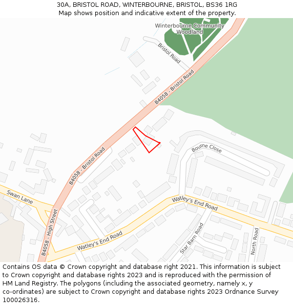 30A, BRISTOL ROAD, WINTERBOURNE, BRISTOL, BS36 1RG: Location map and indicative extent of plot