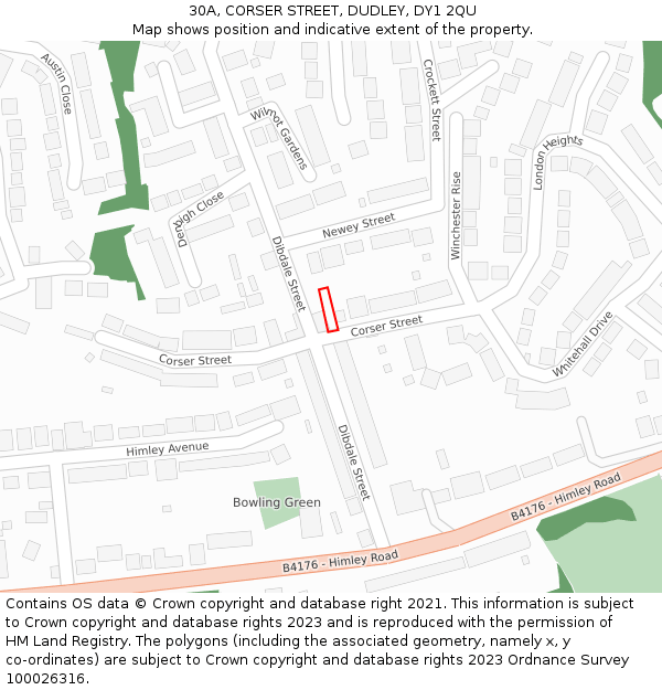 30A, CORSER STREET, DUDLEY, DY1 2QU: Location map and indicative extent of plot