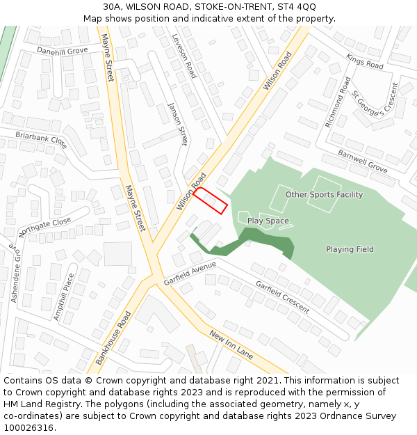 30A, WILSON ROAD, STOKE-ON-TRENT, ST4 4QQ: Location map and indicative extent of plot