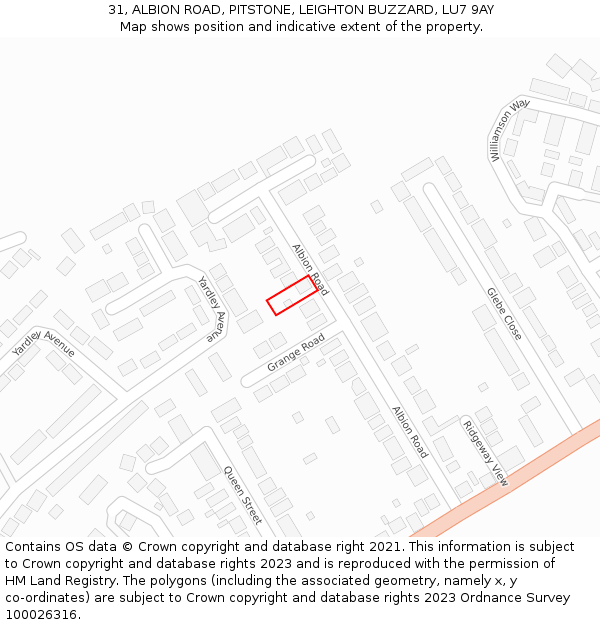 31, ALBION ROAD, PITSTONE, LEIGHTON BUZZARD, LU7 9AY: Location map and indicative extent of plot