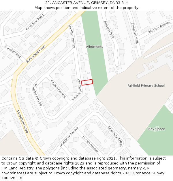 31, ANCASTER AVENUE, GRIMSBY, DN33 3LH: Location map and indicative extent of plot