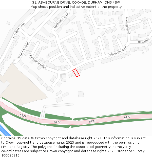 31, ASHBOURNE DRIVE, COXHOE, DURHAM, DH6 4SW: Location map and indicative extent of plot