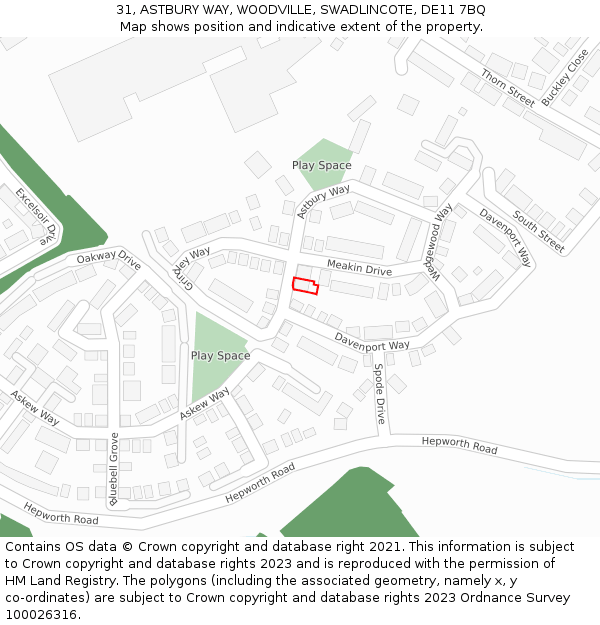 31, ASTBURY WAY, WOODVILLE, SWADLINCOTE, DE11 7BQ: Location map and indicative extent of plot