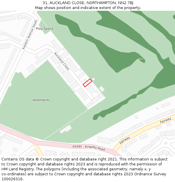 31, AUCKLAND CLOSE, NORTHAMPTON, NN2 7BJ: Location map and indicative extent of plot