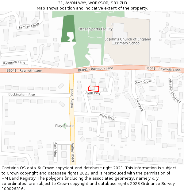 31, AVON WAY, WORKSOP, S81 7LB: Location map and indicative extent of plot