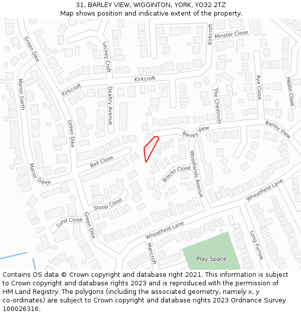 31, BARLEY VIEW, WIGGINTON, YORK, YO32 2TZ: Location map and indicative extent of plot