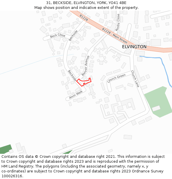 31, BECKSIDE, ELVINGTON, YORK, YO41 4BE: Location map and indicative extent of plot