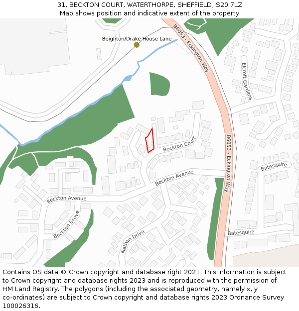 31, BECKTON COURT, WATERTHORPE, SHEFFIELD, S20 7LZ: Location map and indicative extent of plot