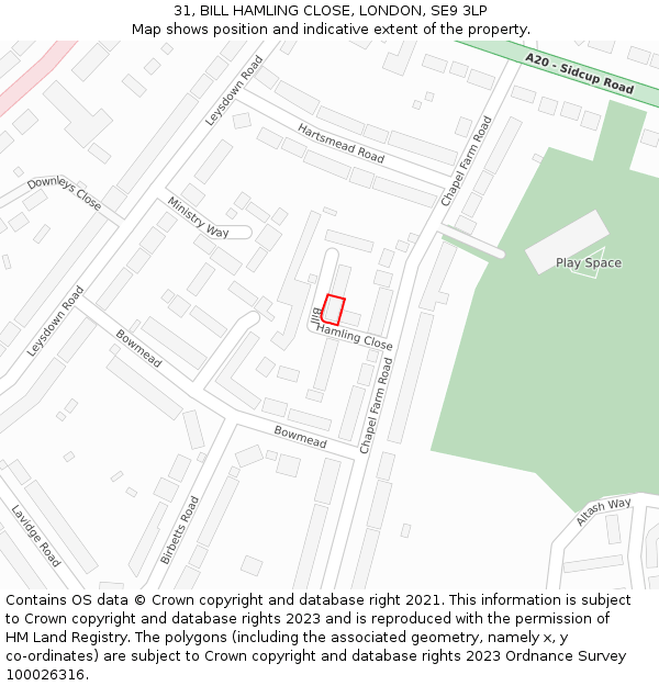 31, BILL HAMLING CLOSE, LONDON, SE9 3LP: Location map and indicative extent of plot