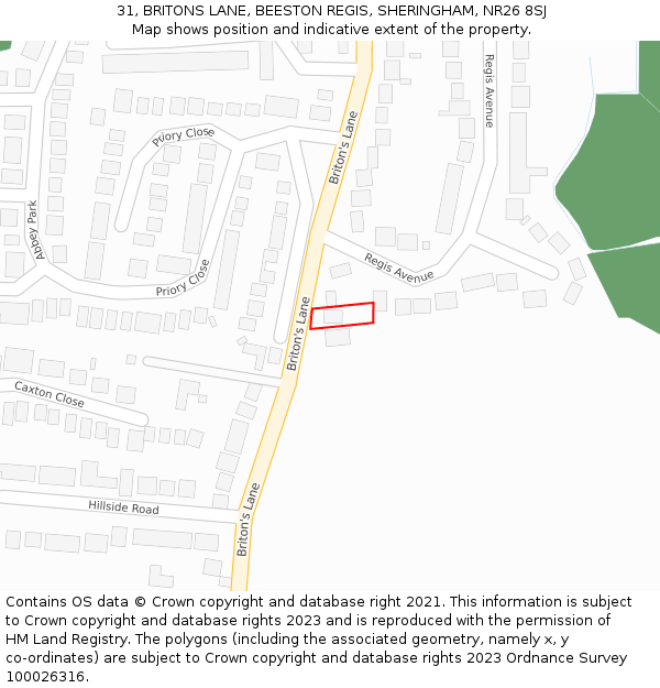 31, BRITONS LANE, BEESTON REGIS, SHERINGHAM, NR26 8SJ: Location map and indicative extent of plot