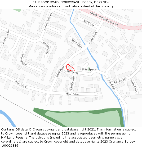 31, BROOK ROAD, BORROWASH, DERBY, DE72 3FW: Location map and indicative extent of plot