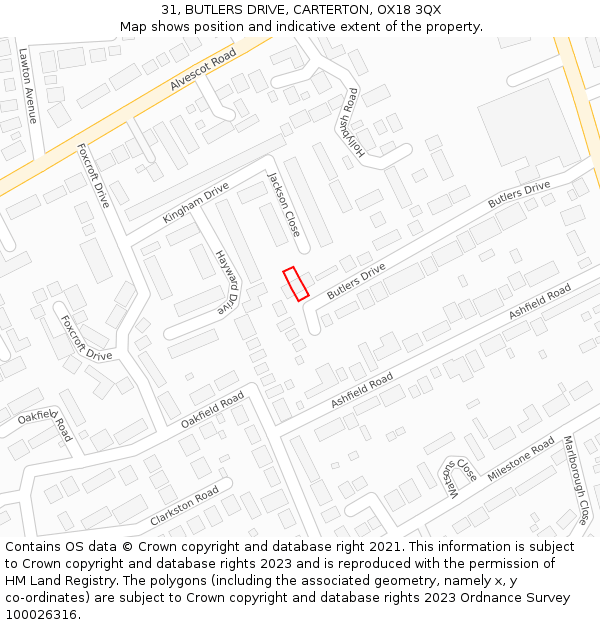 31, BUTLERS DRIVE, CARTERTON, OX18 3QX: Location map and indicative extent of plot