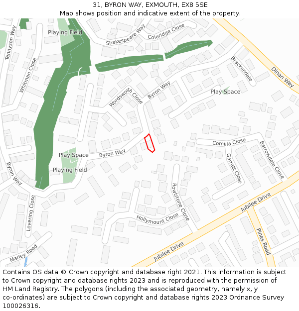 31, BYRON WAY, EXMOUTH, EX8 5SE: Location map and indicative extent of plot