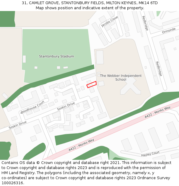 31, CAMLET GROVE, STANTONBURY FIELDS, MILTON KEYNES, MK14 6TD: Location map and indicative extent of plot