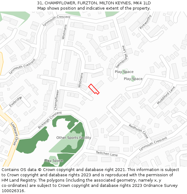 31, CHAMPFLOWER, FURZTON, MILTON KEYNES, MK4 1LD: Location map and indicative extent of plot