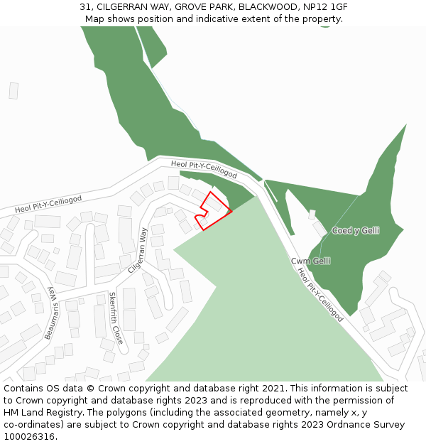 31, CILGERRAN WAY, GROVE PARK, BLACKWOOD, NP12 1GF: Location map and indicative extent of plot