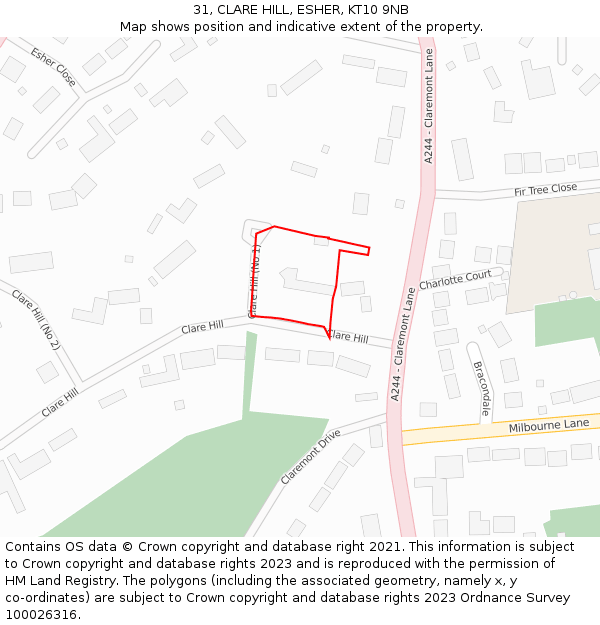 31, CLARE HILL, ESHER, KT10 9NB: Location map and indicative extent of plot