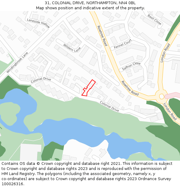 31, COLONIAL DRIVE, NORTHAMPTON, NN4 0BL: Location map and indicative extent of plot