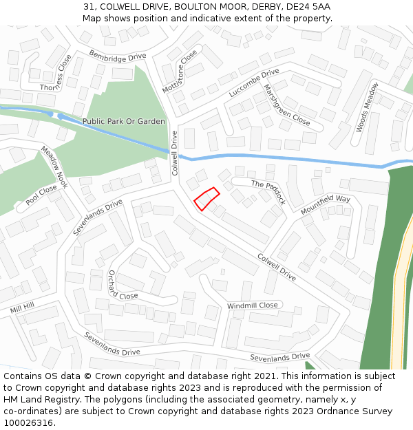 31, COLWELL DRIVE, BOULTON MOOR, DERBY, DE24 5AA: Location map and indicative extent of plot