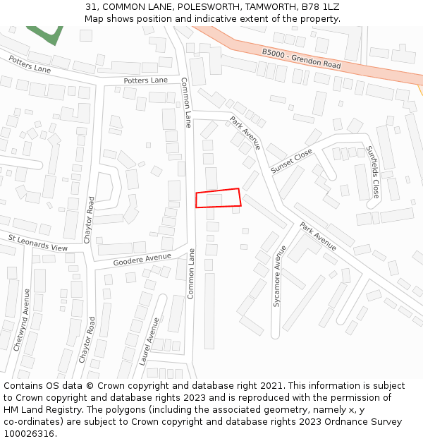 31, COMMON LANE, POLESWORTH, TAMWORTH, B78 1LZ: Location map and indicative extent of plot