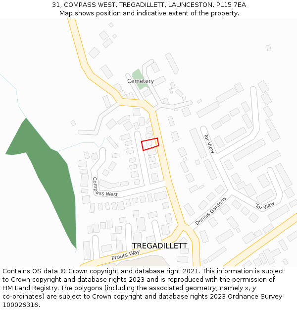 31, COMPASS WEST, TREGADILLETT, LAUNCESTON, PL15 7EA: Location map and indicative extent of plot