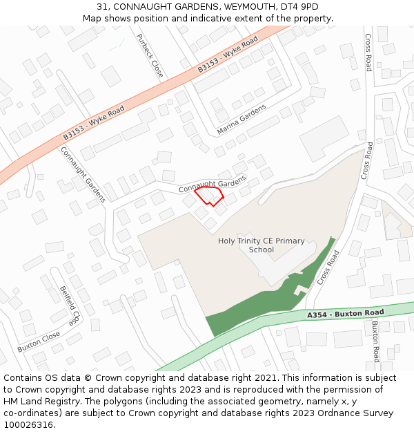 31, CONNAUGHT GARDENS, WEYMOUTH, DT4 9PD: Location map and indicative extent of plot