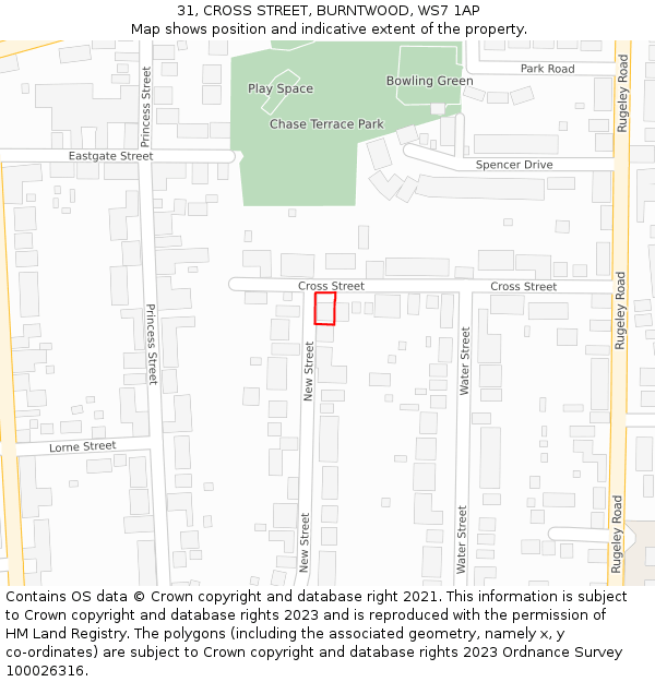 31, CROSS STREET, BURNTWOOD, WS7 1AP: Location map and indicative extent of plot