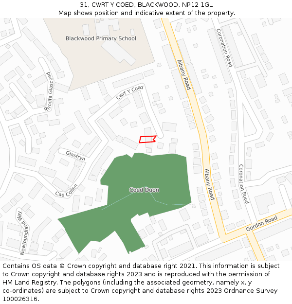 31, CWRT Y COED, BLACKWOOD, NP12 1GL: Location map and indicative extent of plot