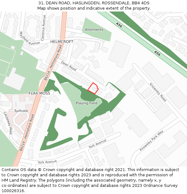 31, DEAN ROAD, HASLINGDEN, ROSSENDALE, BB4 4DS: Location map and indicative extent of plot