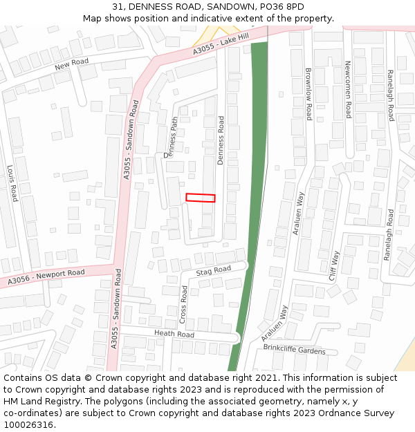 31, DENNESS ROAD, SANDOWN, PO36 8PD: Location map and indicative extent of plot