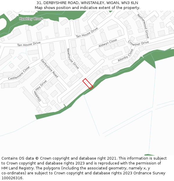 31, DERBYSHIRE ROAD, WINSTANLEY, WIGAN, WN3 6LN: Location map and indicative extent of plot