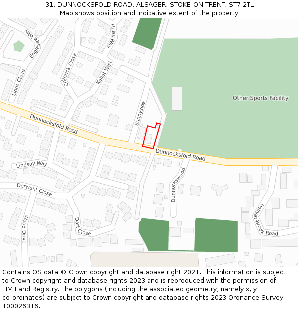 31, DUNNOCKSFOLD ROAD, ALSAGER, STOKE-ON-TRENT, ST7 2TL: Location map and indicative extent of plot