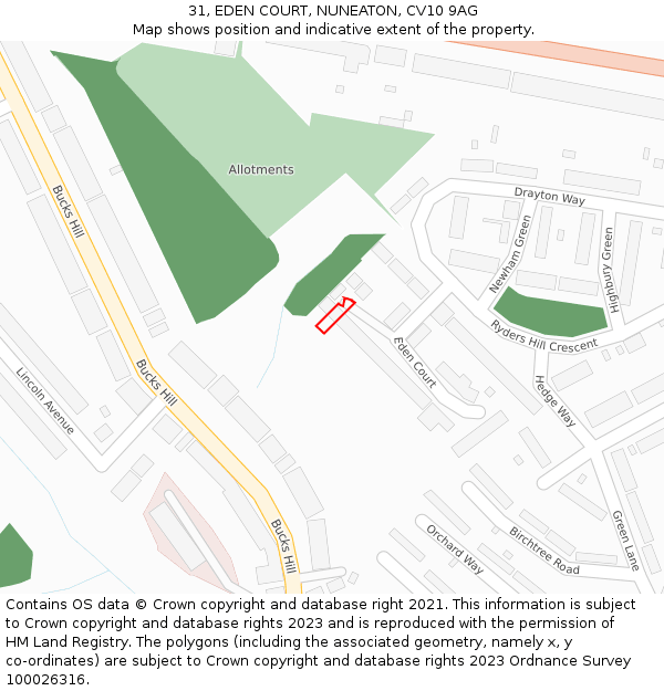 31, EDEN COURT, NUNEATON, CV10 9AG: Location map and indicative extent of plot