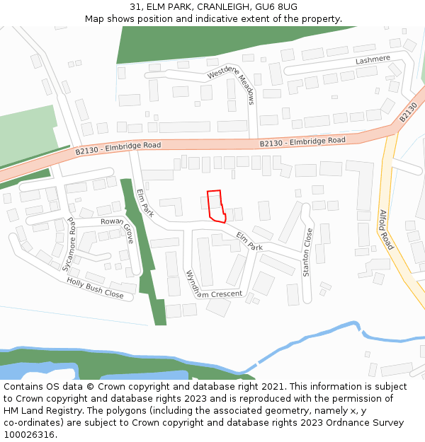 31, ELM PARK, CRANLEIGH, GU6 8UG: Location map and indicative extent of plot