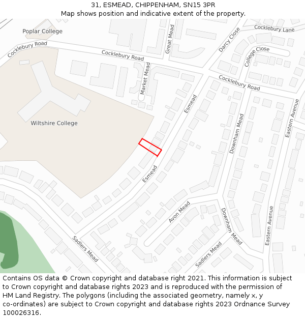 31, ESMEAD, CHIPPENHAM, SN15 3PR: Location map and indicative extent of plot