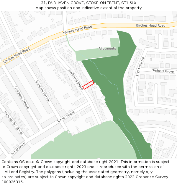 31, FAIRHAVEN GROVE, STOKE-ON-TRENT, ST1 6LX: Location map and indicative extent of plot