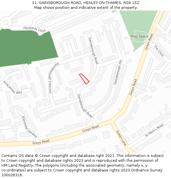 31, GAINSBOROUGH ROAD, HENLEY-ON-THAMES, RG9 1SZ: Location map and indicative extent of plot