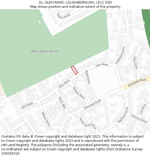 31, GLEN ROAD, LOUGHBOROUGH, LE11 2GD: Location map and indicative extent of plot