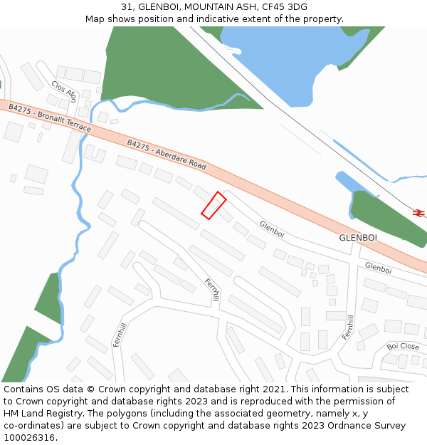 31, GLENBOI, MOUNTAIN ASH, CF45 3DG: Location map and indicative extent of plot