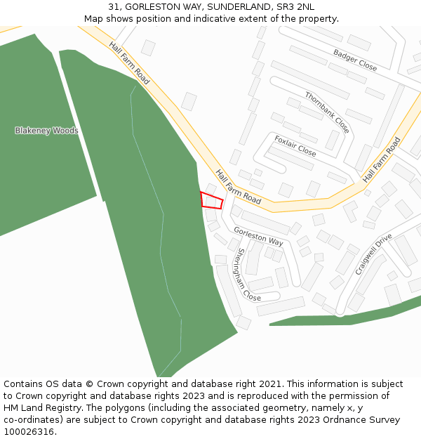 31, GORLESTON WAY, SUNDERLAND, SR3 2NL: Location map and indicative extent of plot