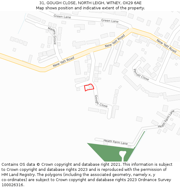 31, GOUGH CLOSE, NORTH LEIGH, WITNEY, OX29 6AE: Location map and indicative extent of plot