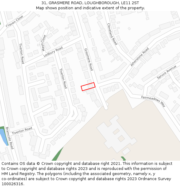 31, GRASMERE ROAD, LOUGHBOROUGH, LE11 2ST: Location map and indicative extent of plot