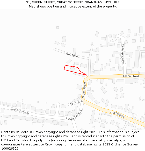 31, GREEN STREET, GREAT GONERBY, GRANTHAM, NG31 8LE: Location map and indicative extent of plot