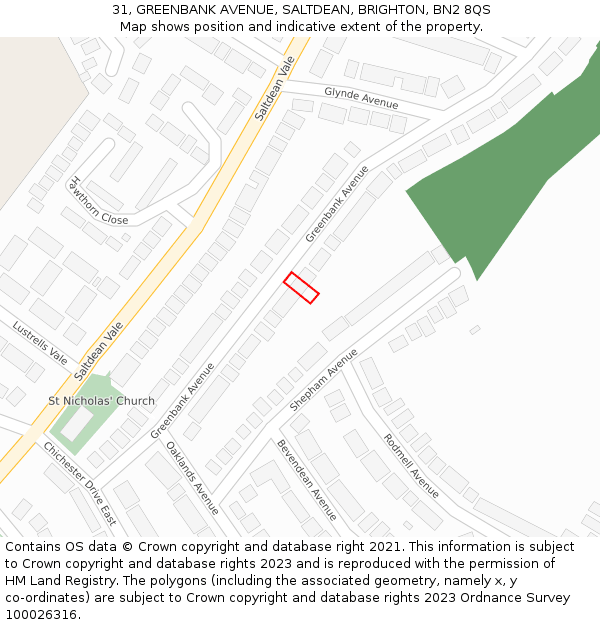 31, GREENBANK AVENUE, SALTDEAN, BRIGHTON, BN2 8QS: Location map and indicative extent of plot