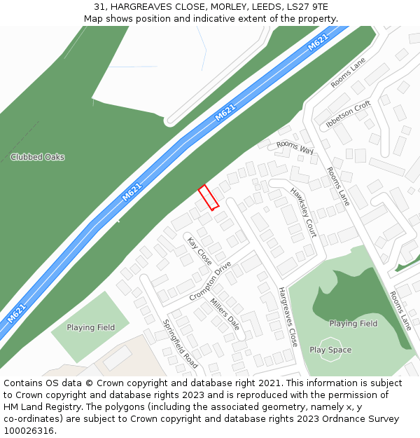 31, HARGREAVES CLOSE, MORLEY, LEEDS, LS27 9TE: Location map and indicative extent of plot